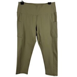 IUGA Leggings Women Large Olive Green High Waisted Capri Side Pockets NWT